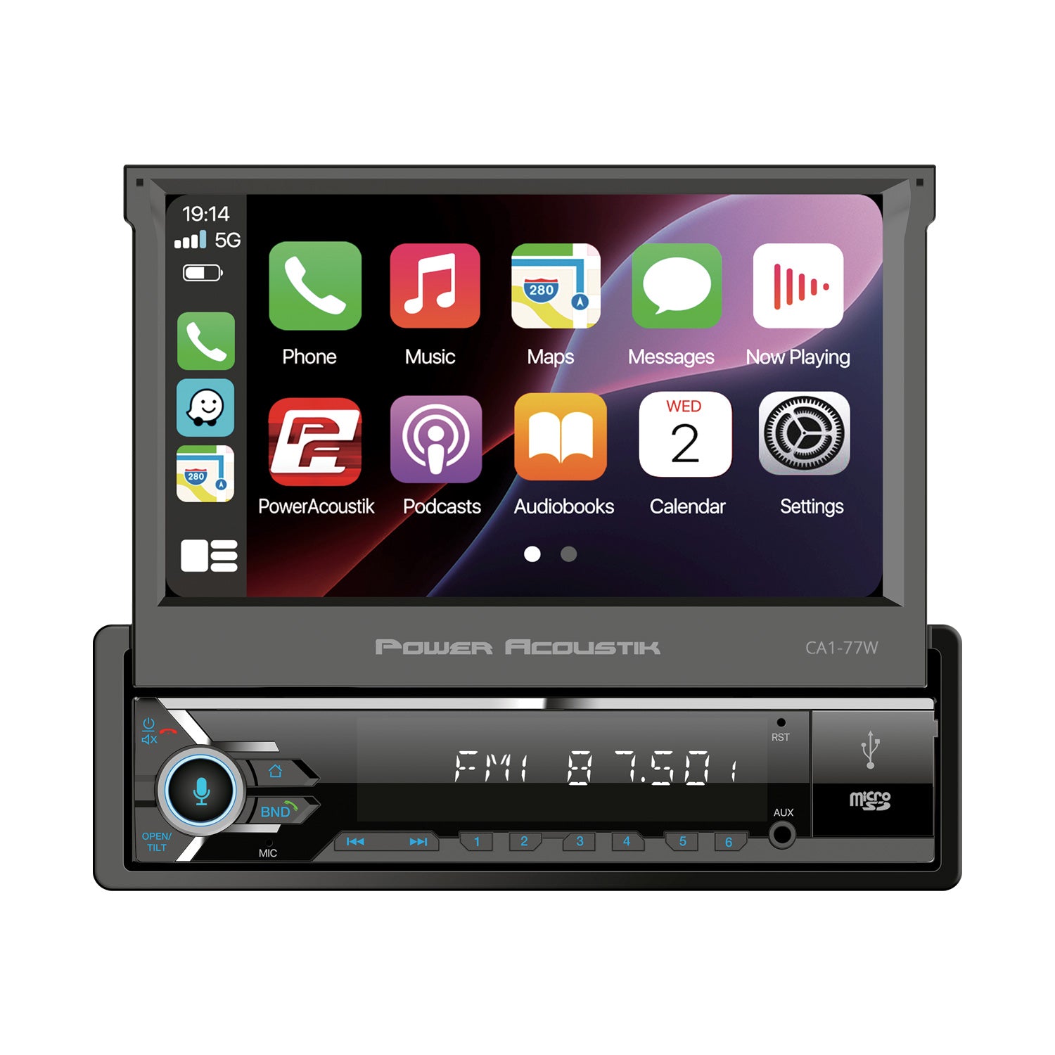 CA1-77W | 1-DIN Digital Media Car Stereo w/ Wireless Apple CarPlay, Android Auto, Bluetooth Connectivity, & Motorized 7" LCD
