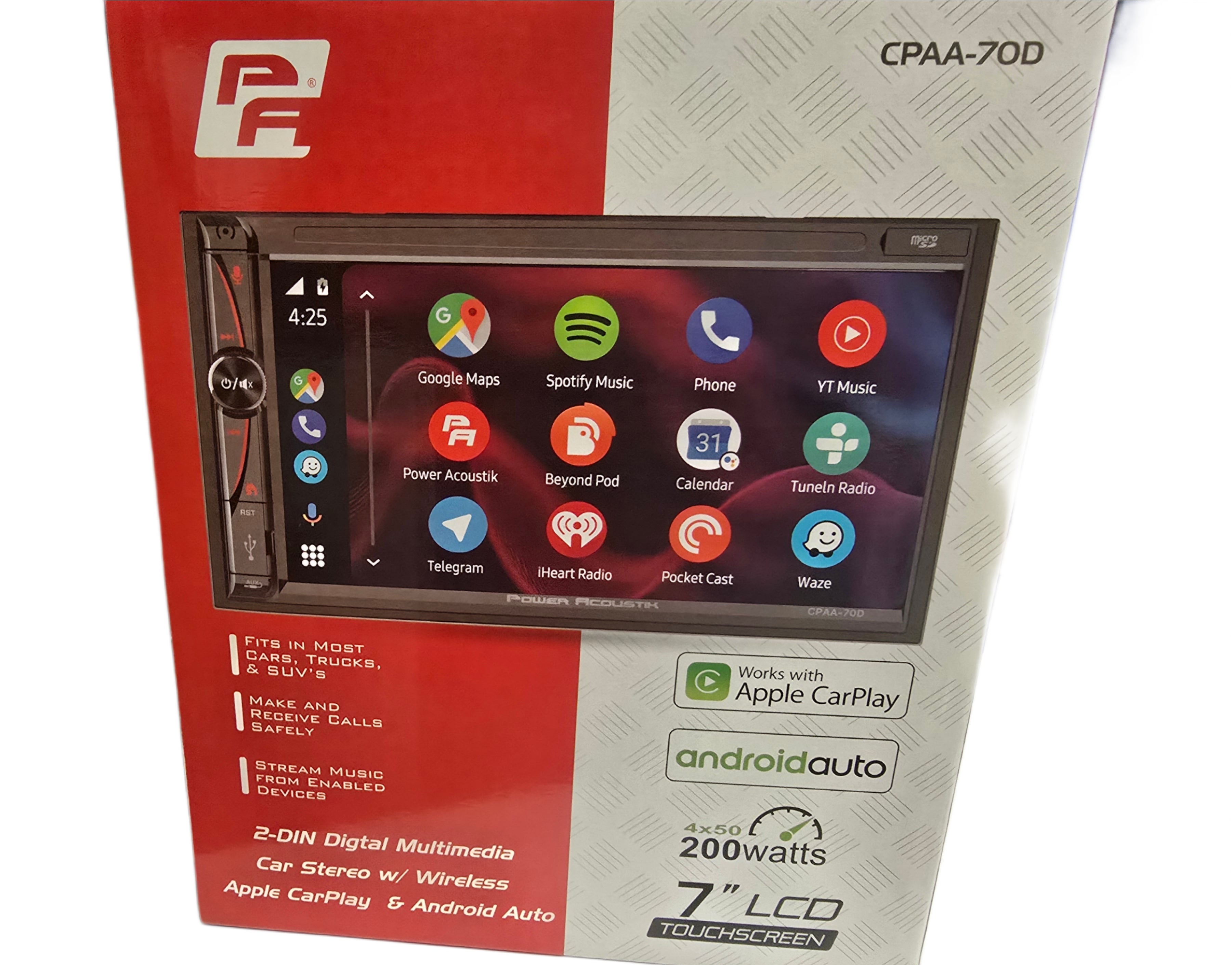 Power Acoustik CPAA-70D Double DIN Car Stereo with Wireless Apple CarPlay® & Android Auto™