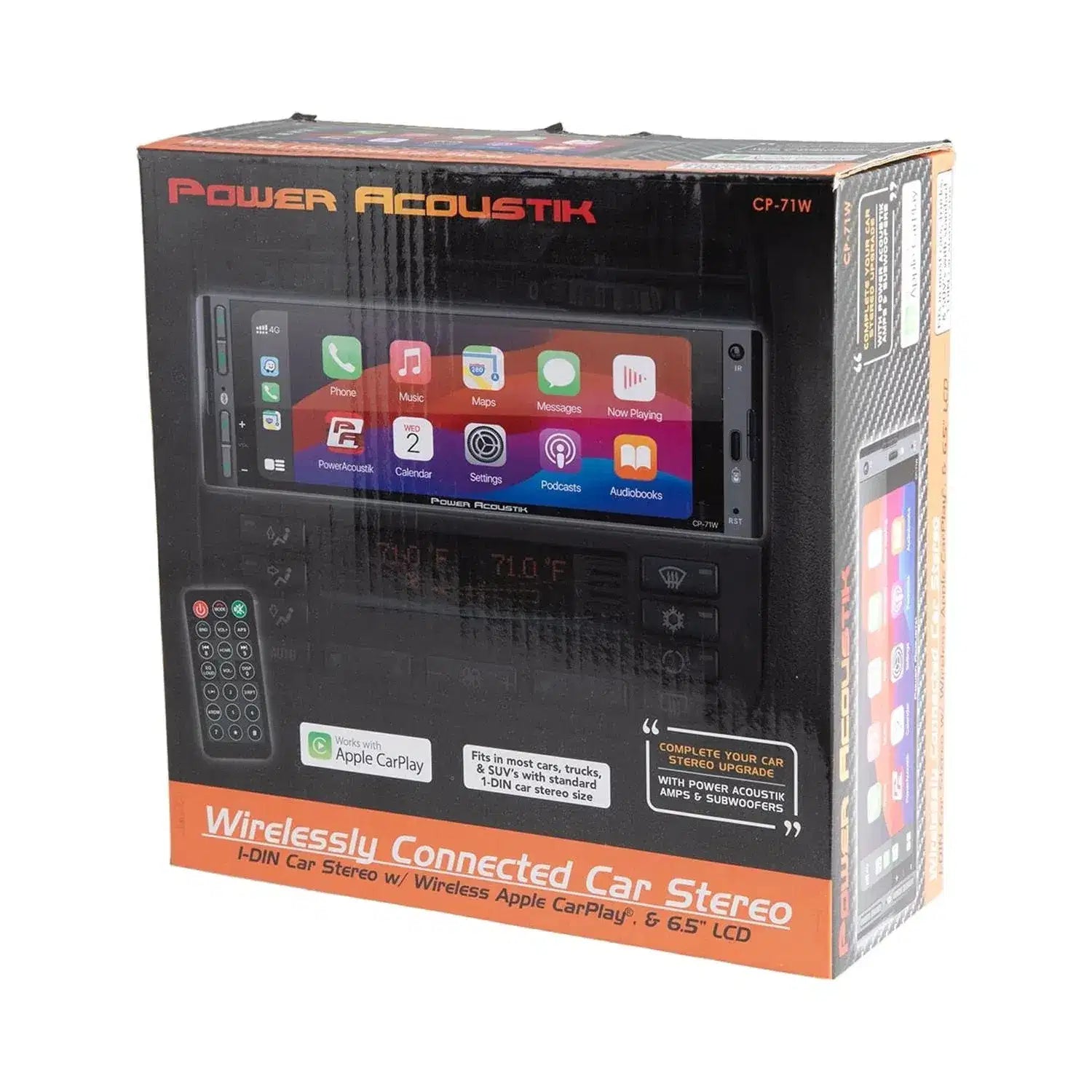 Power Acoustik CP-71W Single DIN Car Stereo with 6.5” Touchscreen, Wireless Apple CarPlay & Android Auto