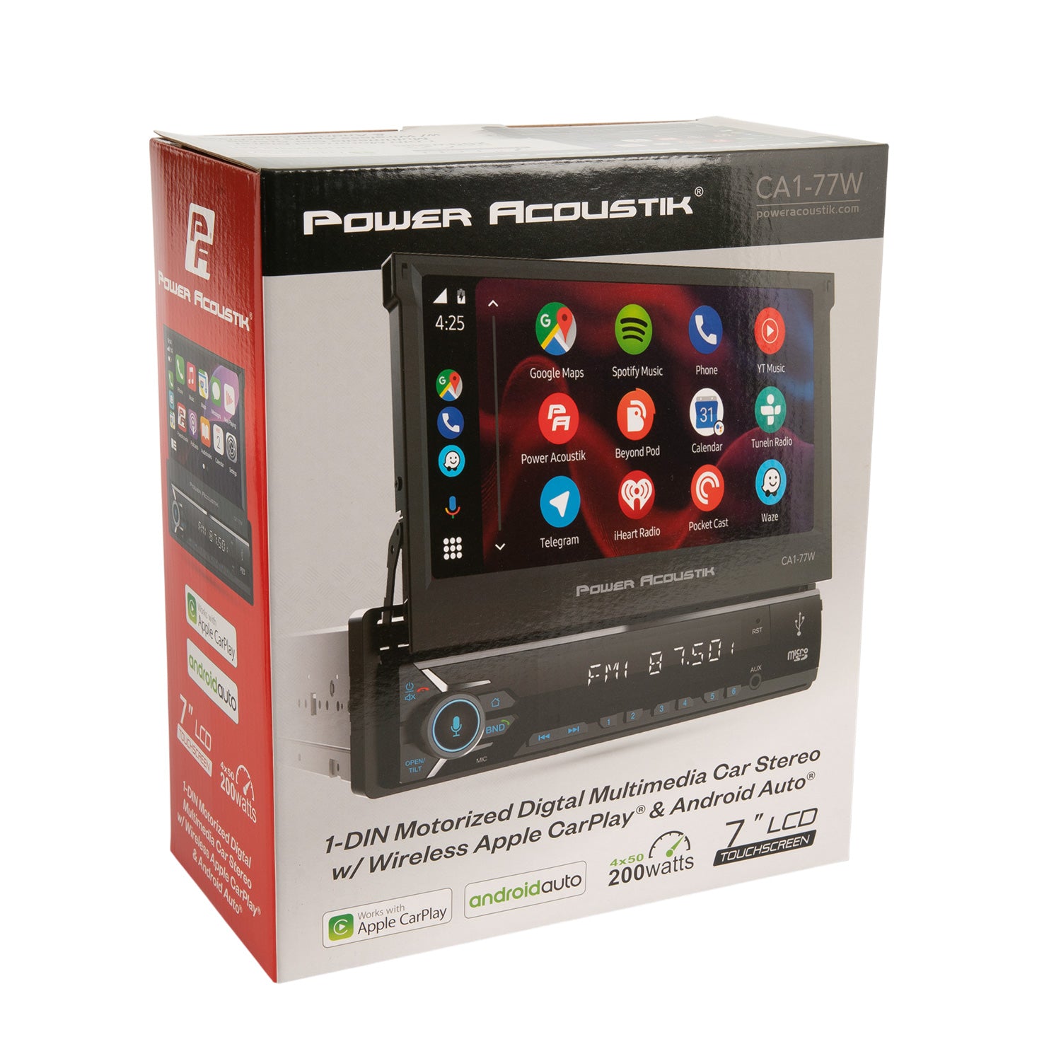 CA1-77W | 1-DIN Digital Media Car Stereo w/ Wireless Apple CarPlay, Android Auto, Bluetooth Connectivity, & Motorized 7" LCD