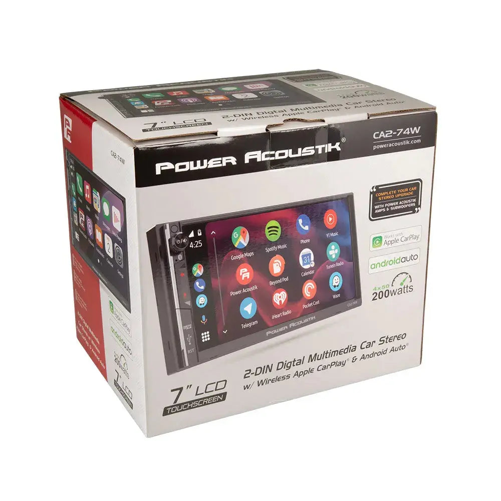 CA2-74W | 2-DIN Digital Media Car Stereo w/ Wireless Apple CarPlay & Android Auto, Bluetooth, & 7” LCD
