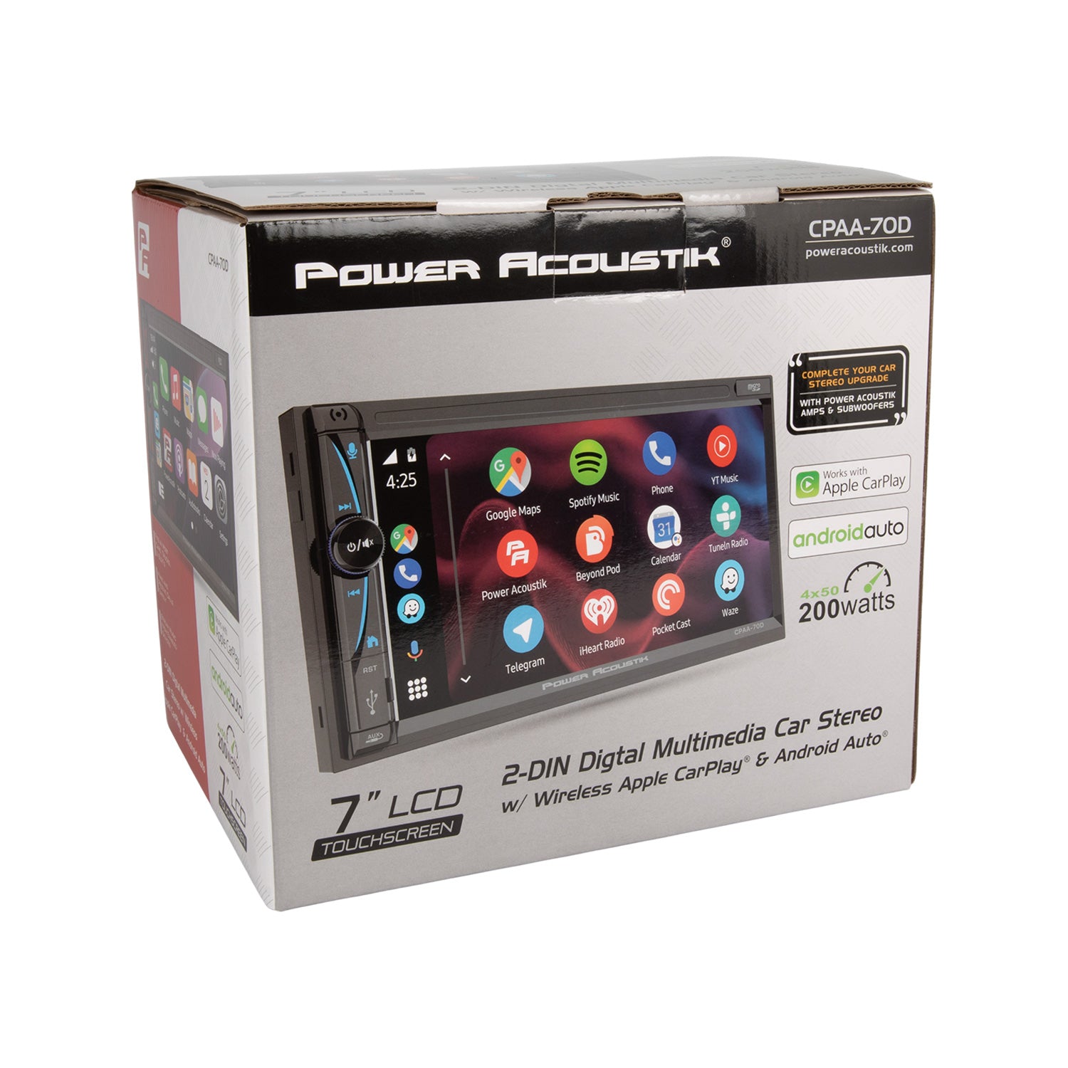 Power Acoustik CPAA-70D Double DIN Car Stereo with Wireless Apple CarPlay® & Android Auto™