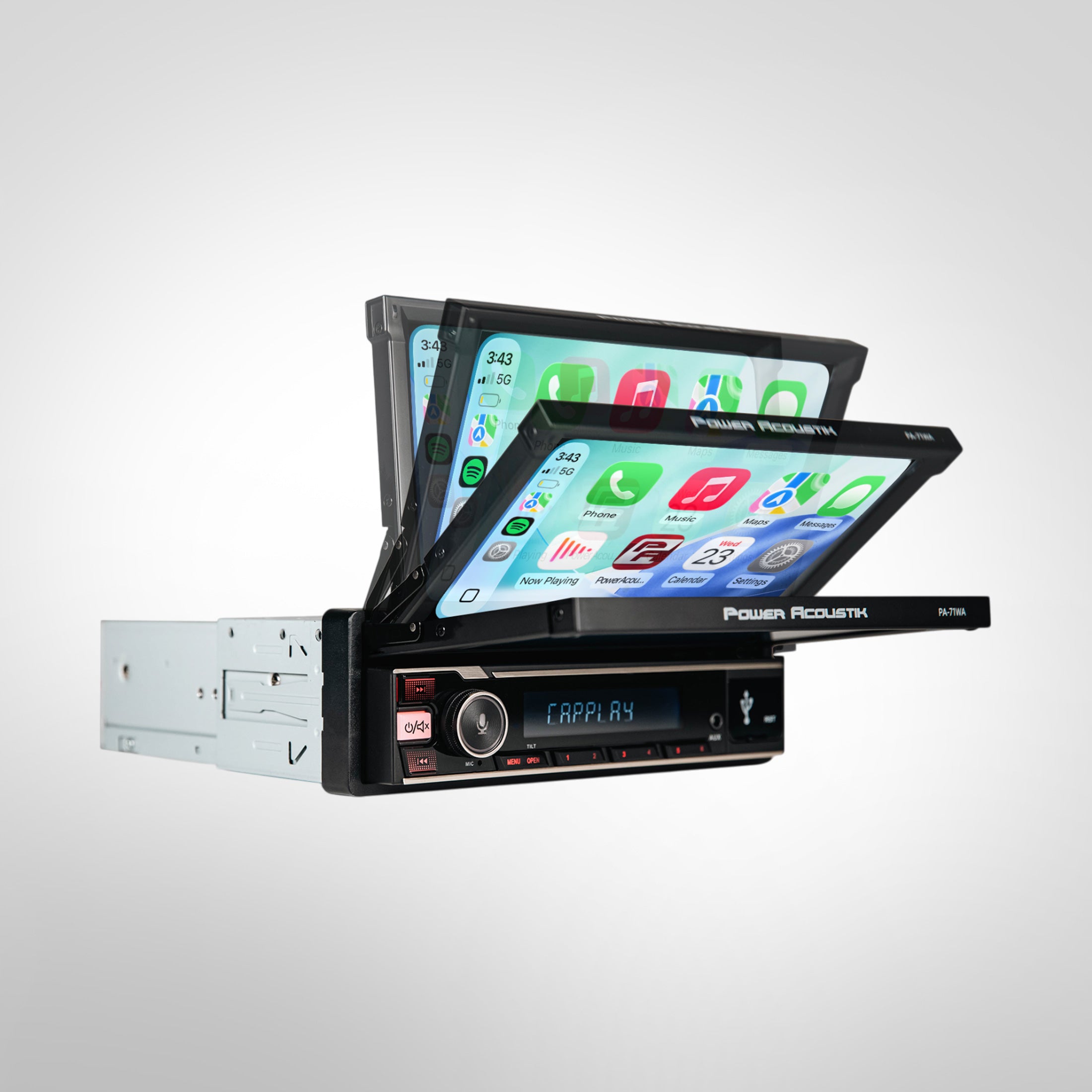 Power Acoustik PA-71WA Single DIN Car Stereo w/ 7" Motorized Touchscreen, Wireless Apple CarPlay and Android Auto, Bluetooth
