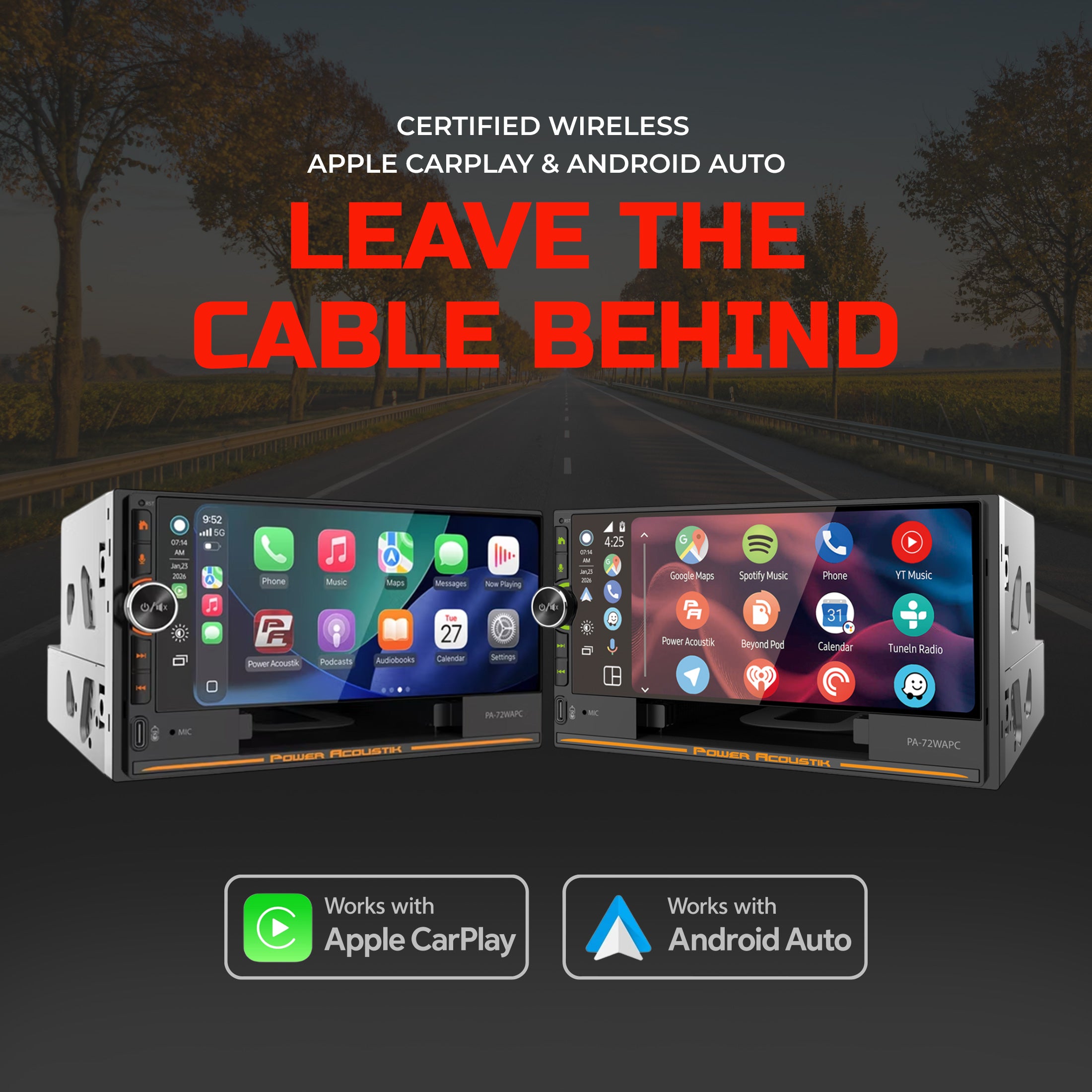 Power Acoustik PA-72WAPC 7" 2-DIN Car Stereo, Wireless Apple CarPlay and Android Auto, Bluetooth, Wireless Charging