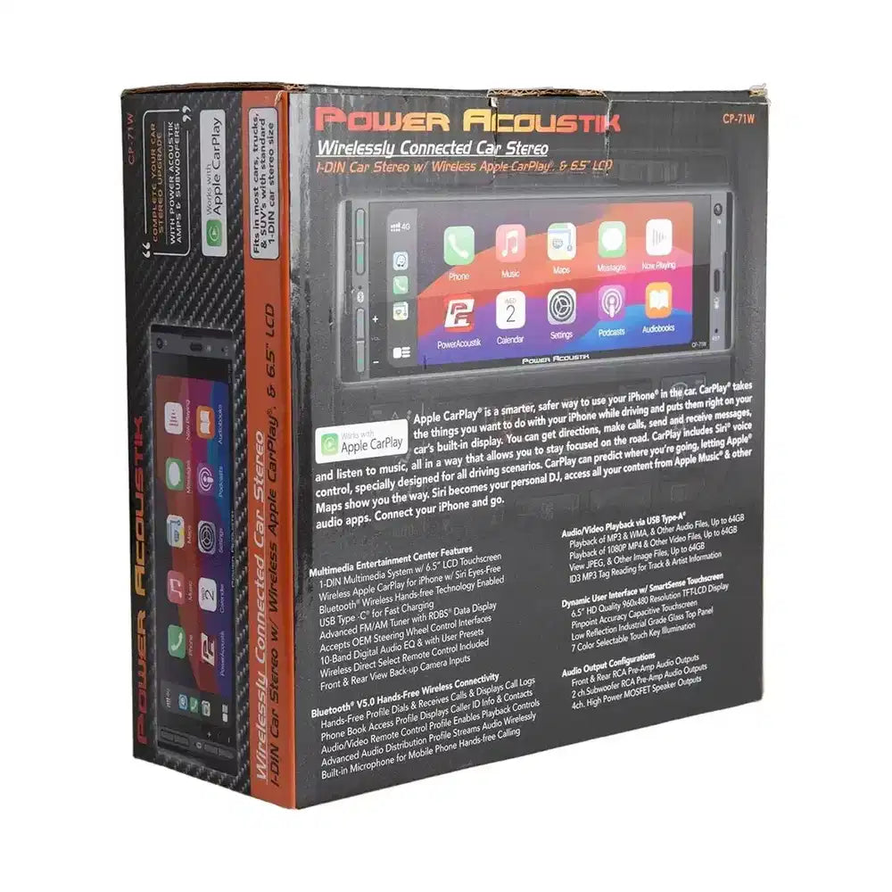 Power Acoustik CP-71W Single DIN Car Stereo with 6.5” Touchscreen, Wireless Apple CarPlay & Android Auto
