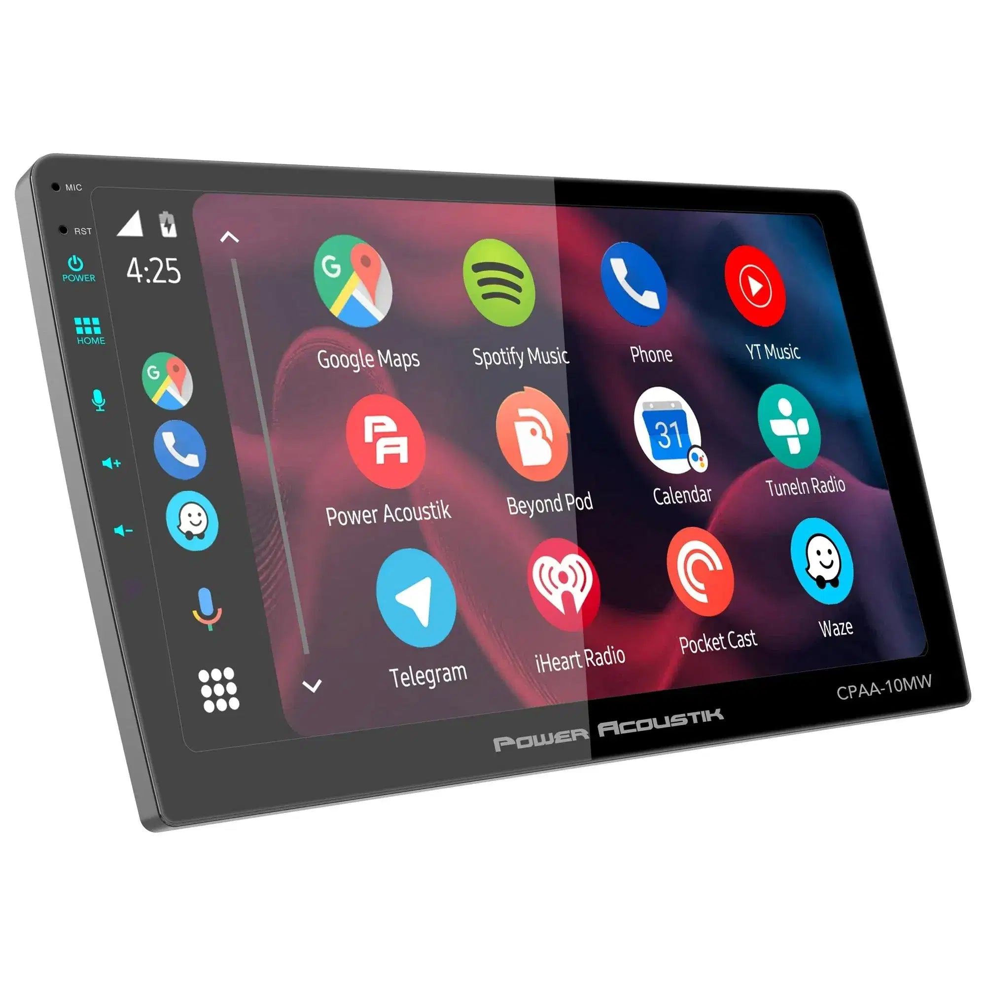 Power Acoustik CPAA‑10MW 10.6″ Floating Touchscreen Head Unit | Wireless CarPlay® & Android Auto™ | Mechless 2-DIN Stereo