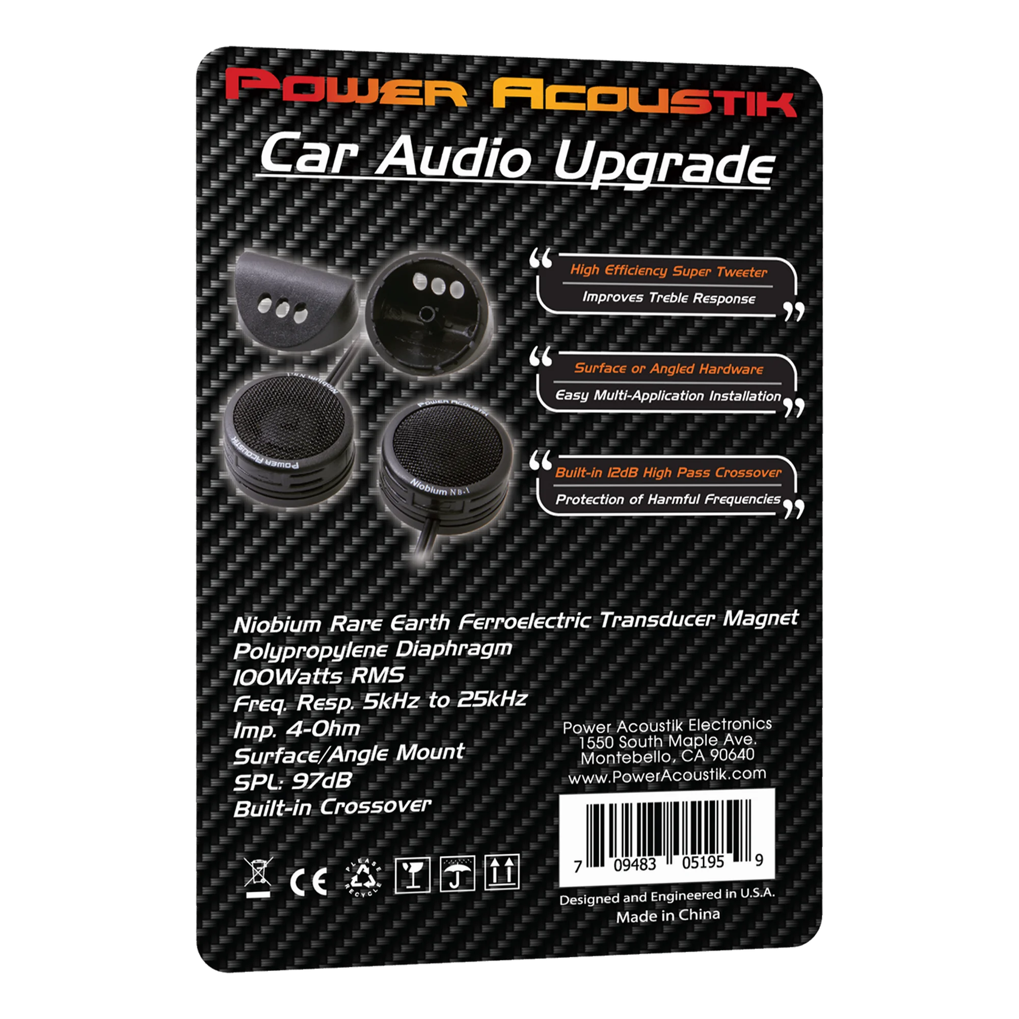 NB-18 | 200 Watt Max Super Tweeter for Car Stereo, Niobium Micro Dome, Polypropylene Diaphragm (Pair)