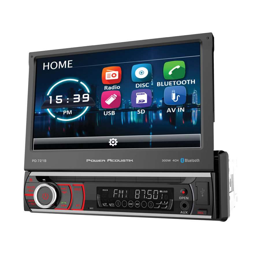 Power Acoustik PD-721B 1-DIN Source Unit with Bluetooth//7 LCD Black